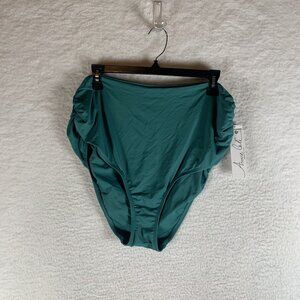 Anne Cole Bikini Bottoms Women's 18W Green Nylon Stretch High-Waist Ruched S9870
